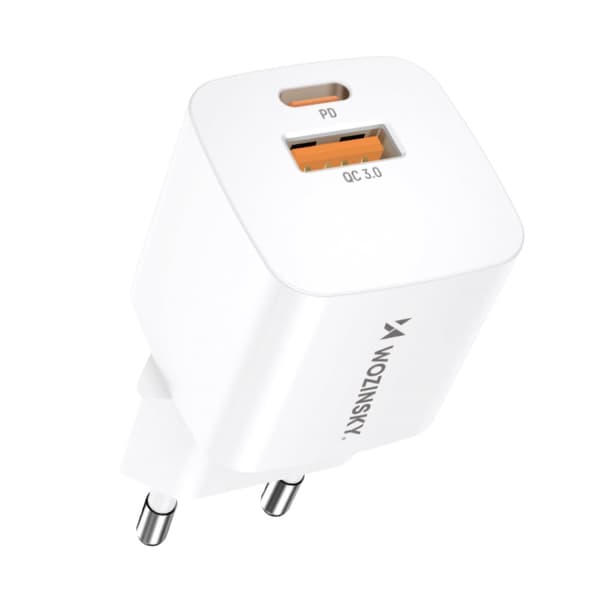Wozinsky CMWCW 20W Vægoplader med Dobbelt USB-C/USB-A - Hvid