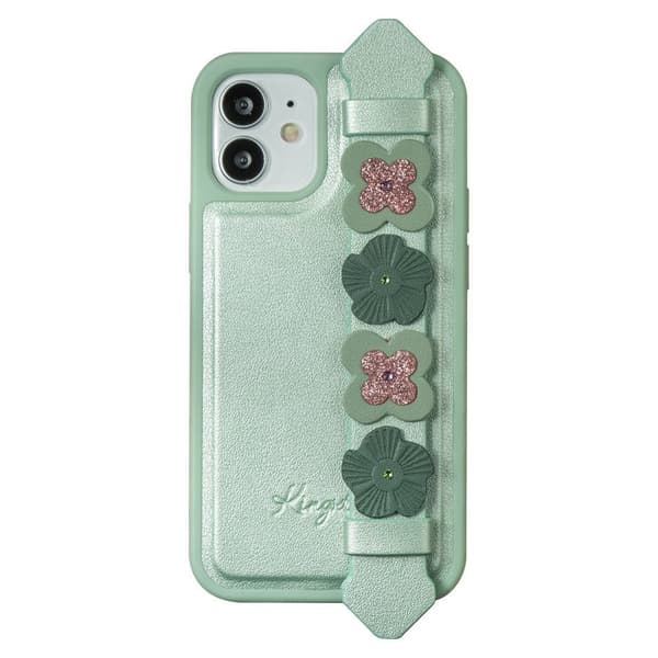 Kingxbar Sweet Series gel-etui med originale Swarovski krystaller og stativ til iPhone 12 Pro Max grøn