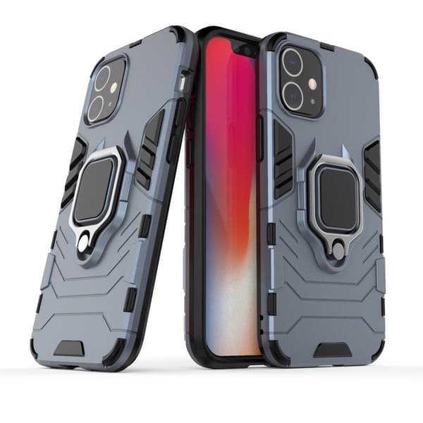 Stødabsorberende Ring Armor cover med magnetisk holder til iPhone 12 mini - Blå