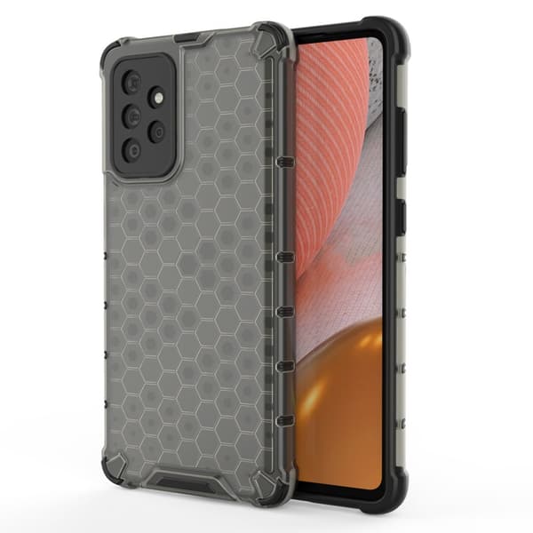 Samsung Galaxy A72 4G robust etui med gel-ramme, sort plejende honeycomb-design