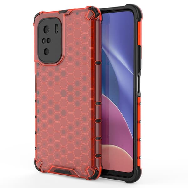 Professionelt Honeycomb Polycarbonat Cover med Gelramme til Xiaomi Redmi K40 Pro+ / K40 Pro / K40 / Poco F3 i Rød