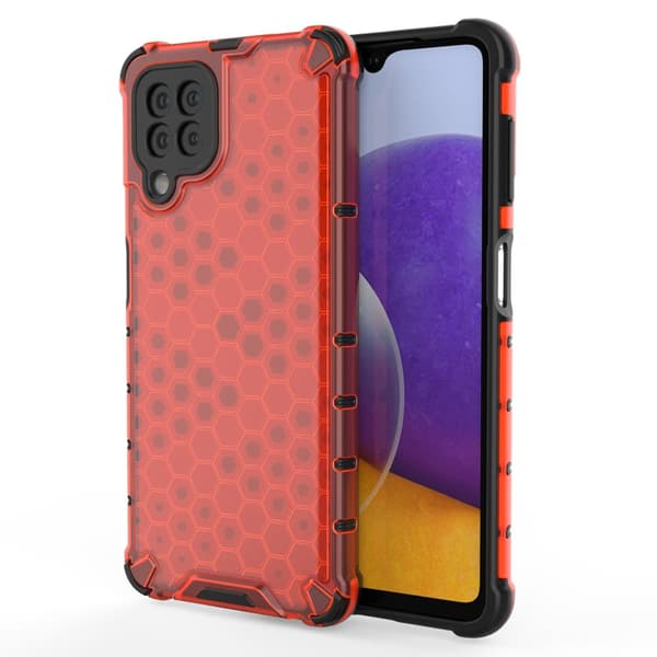 Samsung Galaxy A22 4G Stødsikkert Cover med Gelramme - Rød Honeycomb Design