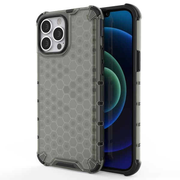 Stødsikkert Honeycomb Etui med Blød Ramme til iPhone 13 Pro Max i Sort
