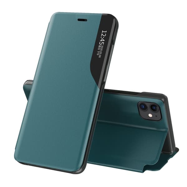 Miljøvenligt Læder View Cover med Klap & Standfunktion til iPhone 13 Pro Max - Grøn