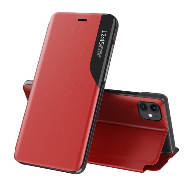 Øko Læder Flip Cover & Standfunktion Stilfuldt Etui til iPhone 13 Pro Max, Rød