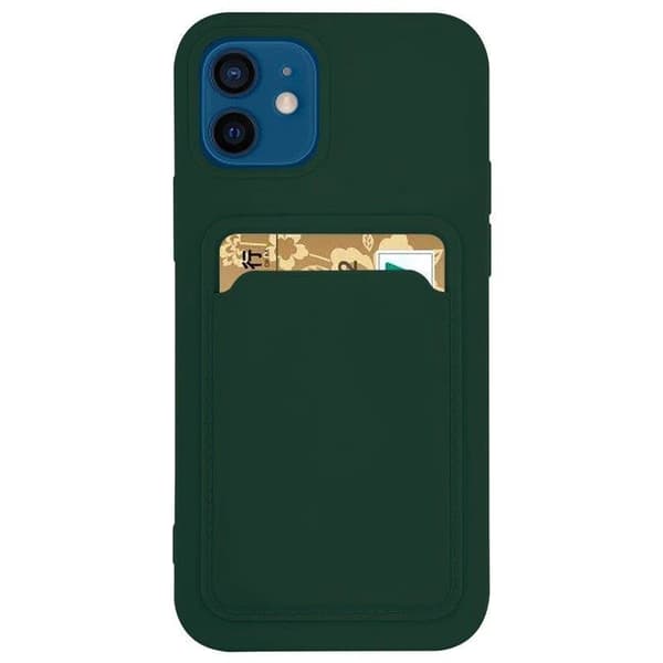 Silikone Kortholder Etui med Kortlomme til Xiaomi Redmi 10X 4G / Xiaomi Redmi Note 9 - Mørkegrøn