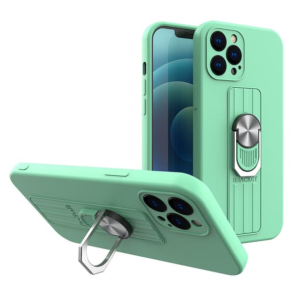iPhone 12 Pro Max Silikoni Kuori Sormipidikkeellä ja Tukijalalla - Mintunvärinen