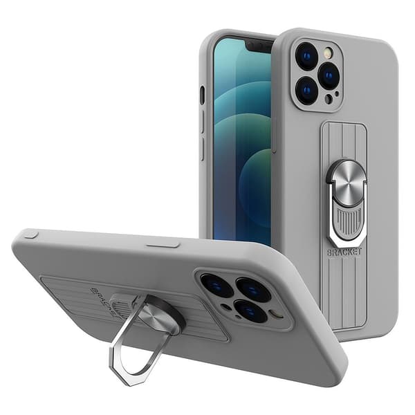 Silikone Ring Cover med Fingerholder og Kickstand til Samsung Galaxy A42 5G Sølv