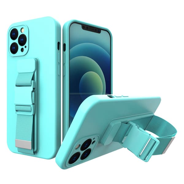 iPhone 13 Mini Silikone Etui med Reblomme og Kædestrop i Lyseblå