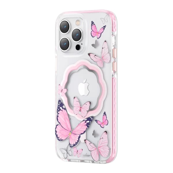 Kingxbar Butterfly Series Magneettinen Kotelo iPhone 14 Plus - MagSafe-yhteensopiva Perhoskuvio, Vaaleanpunainen