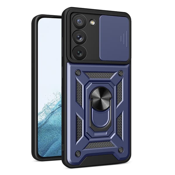 Robust Blå Hybrid Armor Camshield Fodral för Samsung Galaxy S23 med Kameraskydd
