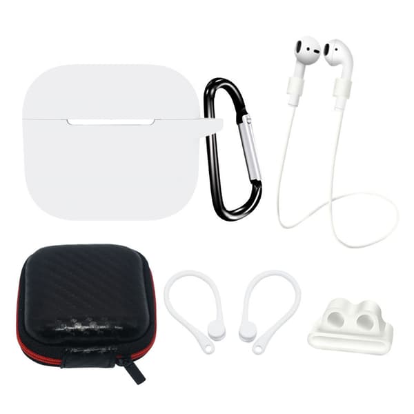 Siliconesæt til AirPods 3 - Etui, ørebøjle, nakkestrop, urremsholder & karabinhage - Hvid