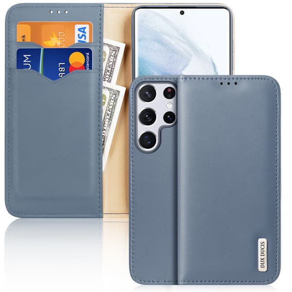 Dux Ducis Hivo Læder Flip Cover med Kortholder til Samsung Galaxy S22 Ultra i Blå
