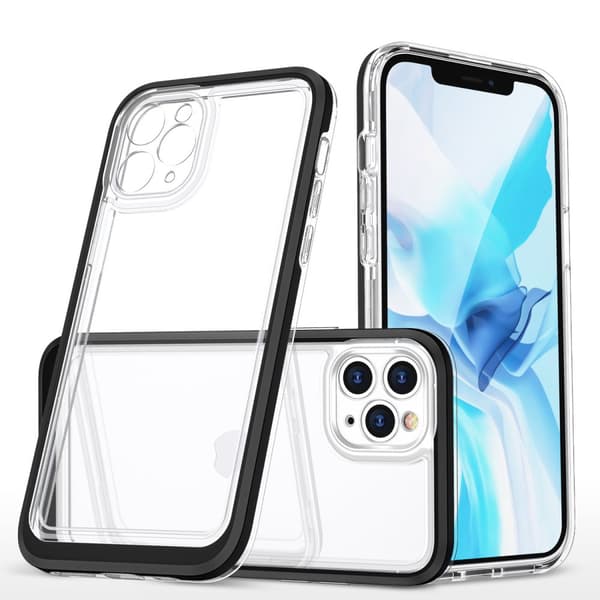 Kirkas 3in1 suojakotelo iPhone 11 Pro Maxille geelikuori mustalla kehyksellä