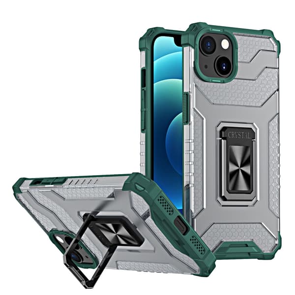 Krystal Ring Hybrid Cover med Magnetisk Holder til iPhone 13 - Grøn