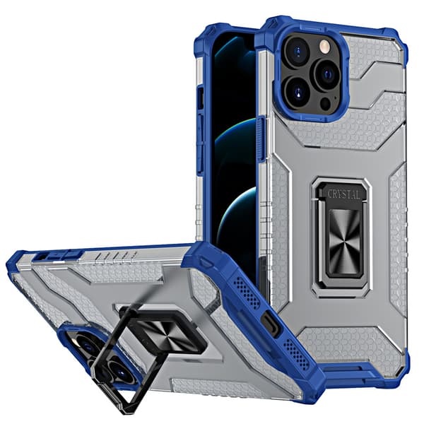 Krystal Ring Case robust hybrid cover + magnetisk holder til iPhone 13 Pro blå