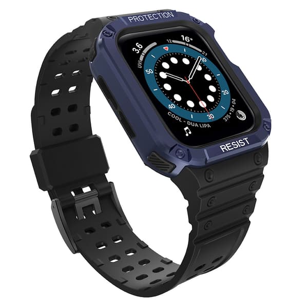 Skyddande Rem & Fodral för Apple Watch 7/6/5/4/3/2/SE (41/40/38mm) - Slittåligt Armband i Svart/Blå