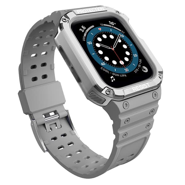 Skyddande Armband med Etui för Apple Watch 7/6/5/4/3/2/SE (41/40/38mm) - Robust Grå/Silver Klockskydd