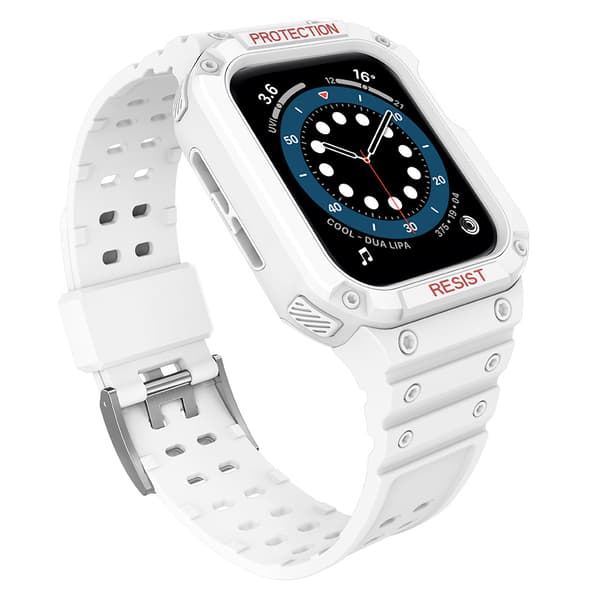 Beskyttende Rem og Etui til Apple Watch 7/6/5/4/3/2/SE (45/44/42 mm) – Slidstærkt Cover til Ur Hvid