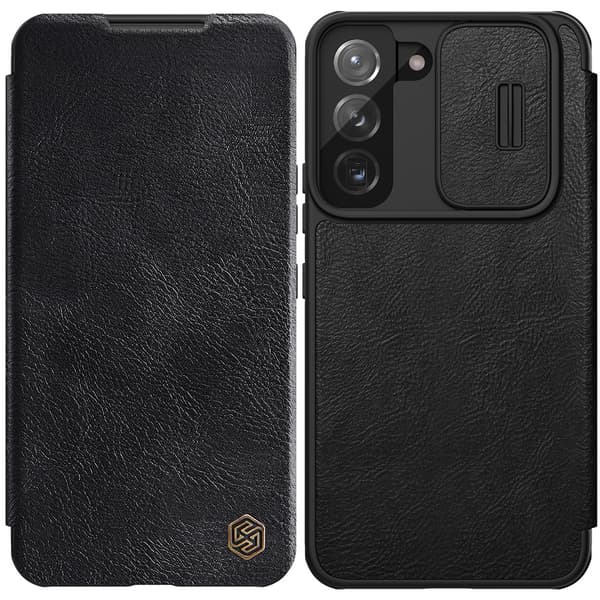 Nillkin Qin Leather Pro - Suojakotelo Samsung Galaxy S22+:lle, Kamera & Läppäkotelo, Musta