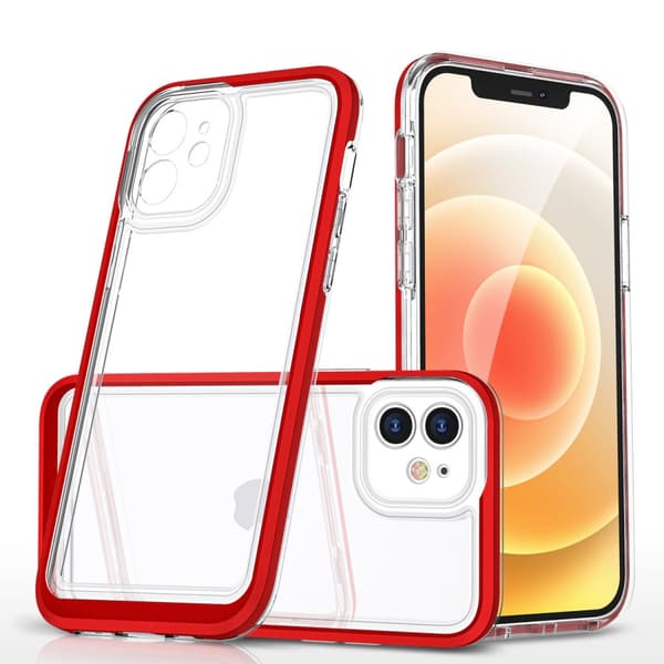 iPhone 12 Klar 3-i-1 Cover: Rød Ramme Gel Etui