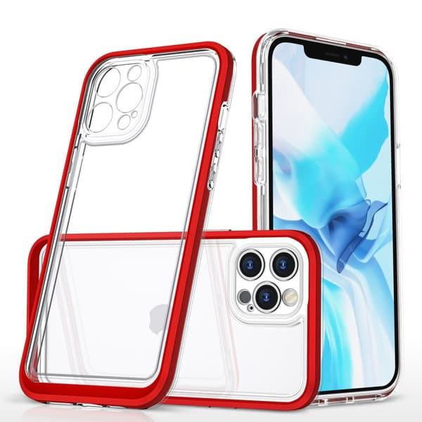 Gennemsigtigt 3i1 etui til iPhone 12 Pro, gel taske med rød ramme