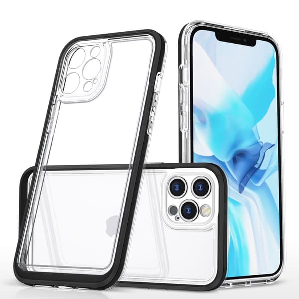 Transparent 3-i-1 cover til iPhone 12 Pro Max, silikone etui med sort ramme