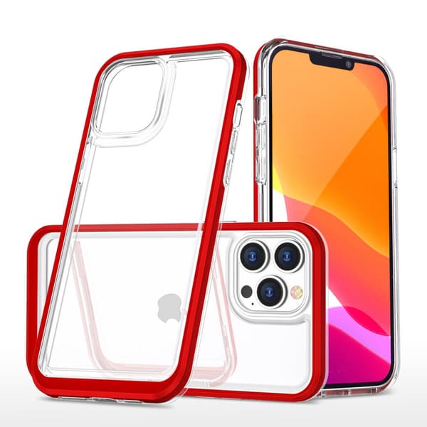 Klar 3i1 etui til iPhone 13 Pro Max gelcover med rød ramme
