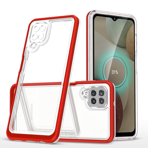 Gennemsigtigt 3i1 cover til Samsung Galaxy A22 4G gel etui med rød kant