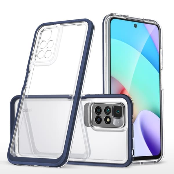 Transparent 3i1 etui til Xiaomi Redmi 10 silikone cover med blå kant
