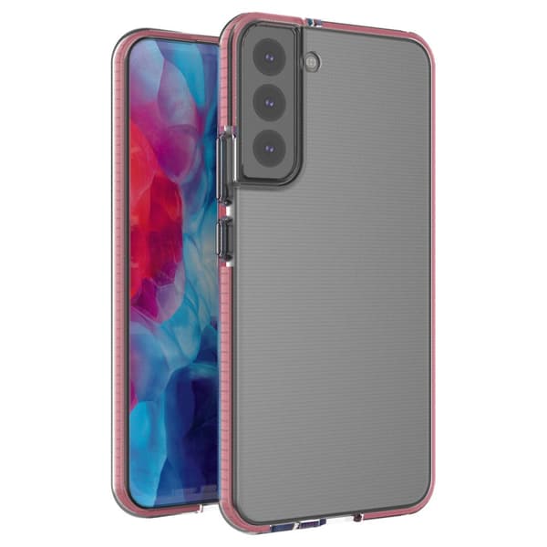 Skyddande Transparent Skal med Färgglad Kant för Samsung Galaxy S22+ - Ljusrosa