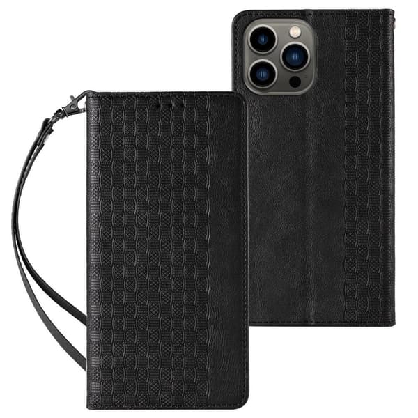 iPhone 12 Pro Max Magneettinen Kotelo Lompakko ja Ranneke - Musta