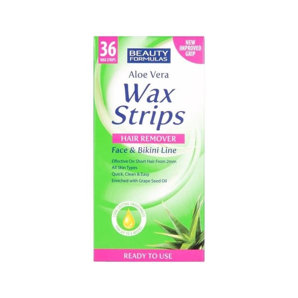 Beauty Formulas Ansigts- og Bikini-Zone Voksstrips Aloe Vera, 36 stk.