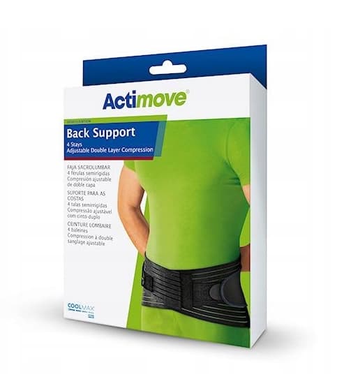 Actimove Rygstøtte med 4 Stivere Justerbar Dobbeltlagskompression Korset Sort S