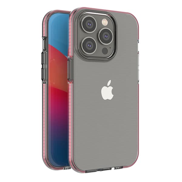 Kevätkotelo iPhone 14 Pro - Vaaleanpunainen silikonikuori kehyksellä