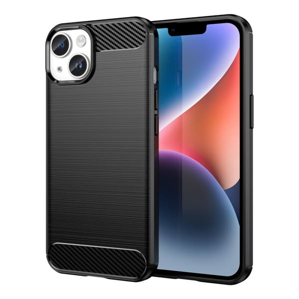iPhone 14 Fleksibelt Gelcover - Sort Carbon Design
