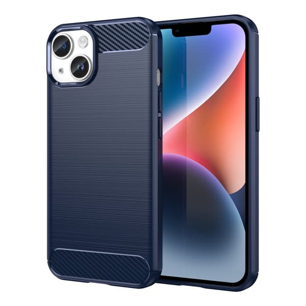 Fleksibelt Blå Carbon Cover til iPhone 14 Plus - Beskyttende Gel Bagside Etui