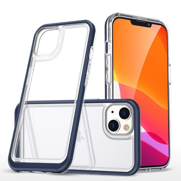 iPhone 14 Klar 3i1 Etui: Silikone Cover med Blå Ramme
