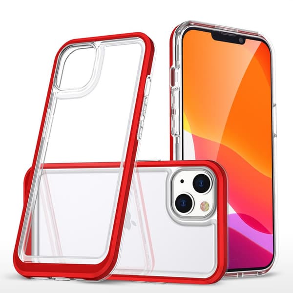 Klar 3-i-1 etui til iPhone 14 silikone cover med rød ramme