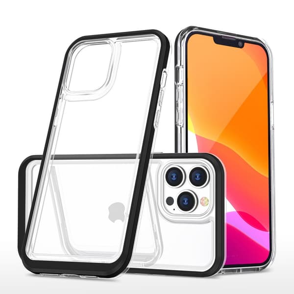 iPhone 14 Pro Max Suojakotelo 3in1 Kirkas Silikoni Mustalla Kehyksellä