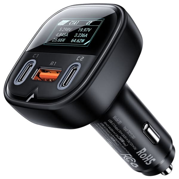 Acefast 101W Autolaturi 2x USB-C/USB, PPS, Power Delivery, Quick Charge 4.0, AFC, FCP Musta (B5)