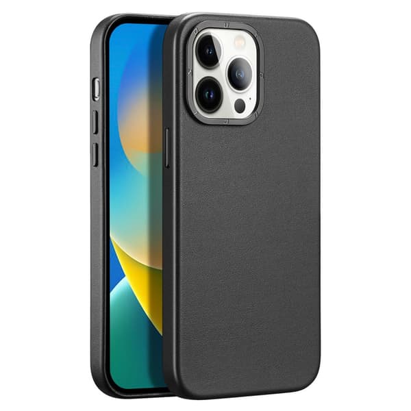 Dux Ducis Grit Læderetui til iPhone 14 Pro - Elegant Kunstlædercover, MagSafe-Kompatibel, Sort
