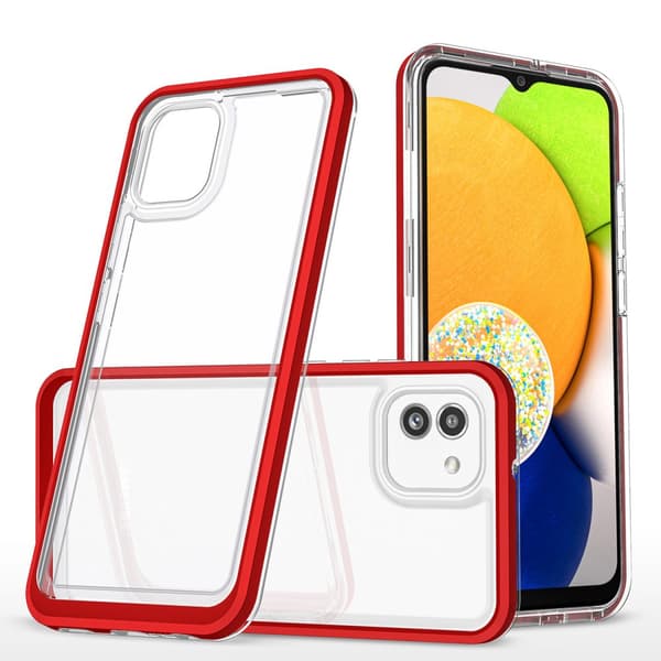 Transparent 3i1 Etui Samsung Galaxy A03 Silikone Cover med Rød Ramme
