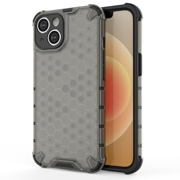 iPhone 14 Skyddsfodral i Robust Hybriddesign med Bikakemönster - Svart