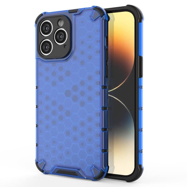 iPhone 14 Pro Max Hybridisuojakotelo Hunajakennokuosilla - Sininen