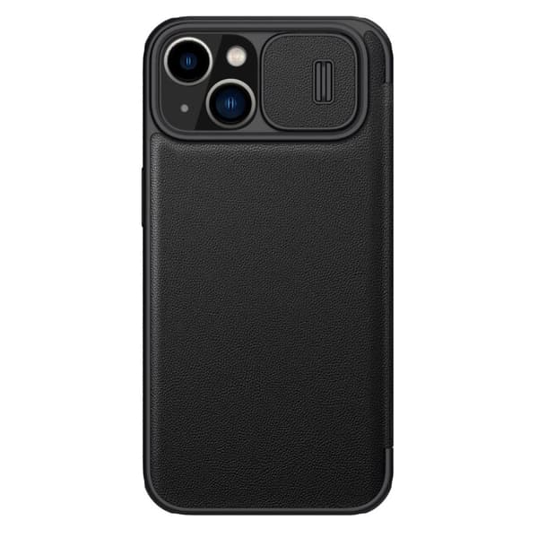 Nillkin Qin Nahkainen Pro Kotelo iPhone 14 Plus: Musta Kamera Suojaava Kansi ja Kuori