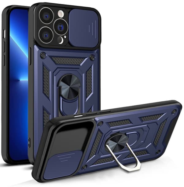 iPhone 13 Pro Hybrid Armor Camshield - sininen suojakotelo kameransuojuksella