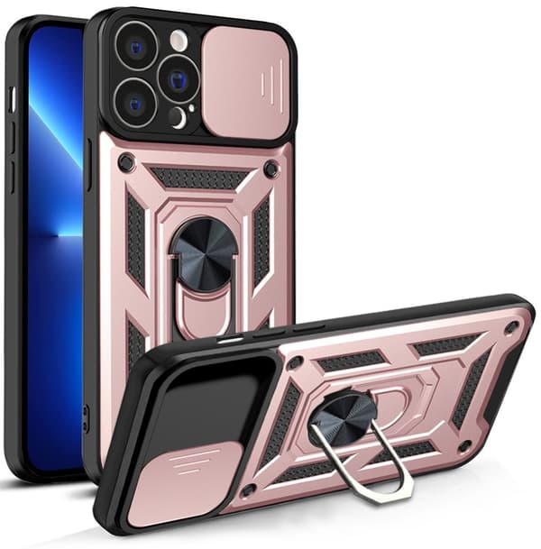 Hybrid Rustning Camshield Etui til iPhone 13 Pro Max - Slidstærkt Cover med Linsebeskyttelse - Lyserød