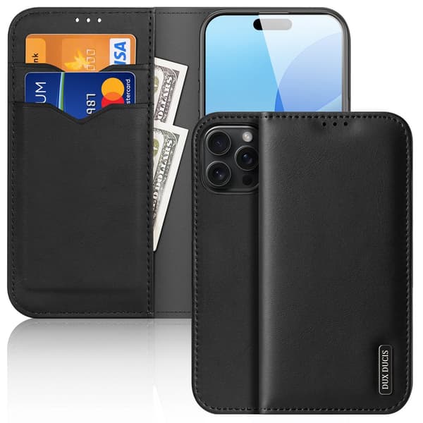 Dux Ducis Hivo Flip Etui med RFID Beskyttelse til iPhone 16 Pro Max - Sort