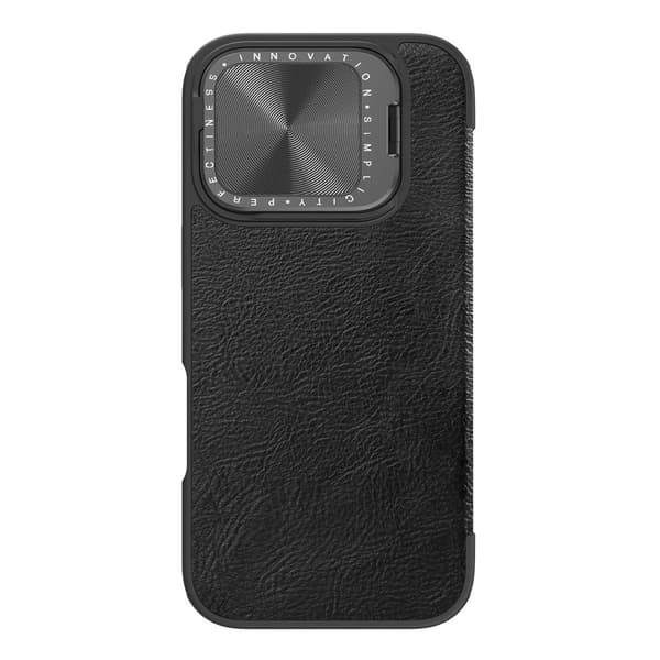 Nillkin Qin Pro Lædercover med Kamerabeskyttelse og Standfunktion til iPhone 16 Pro Max - Sort